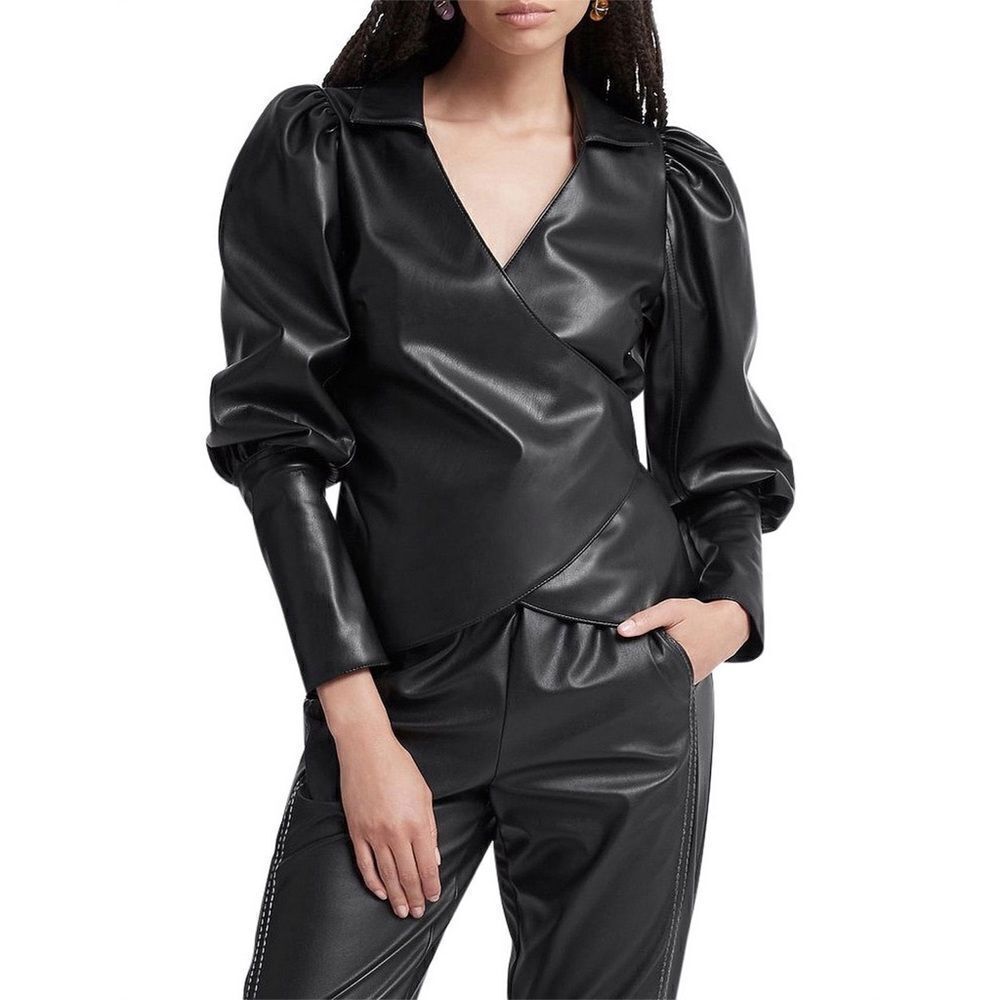 AJE Idyllic Recycled Faux-Leather Wrap Top